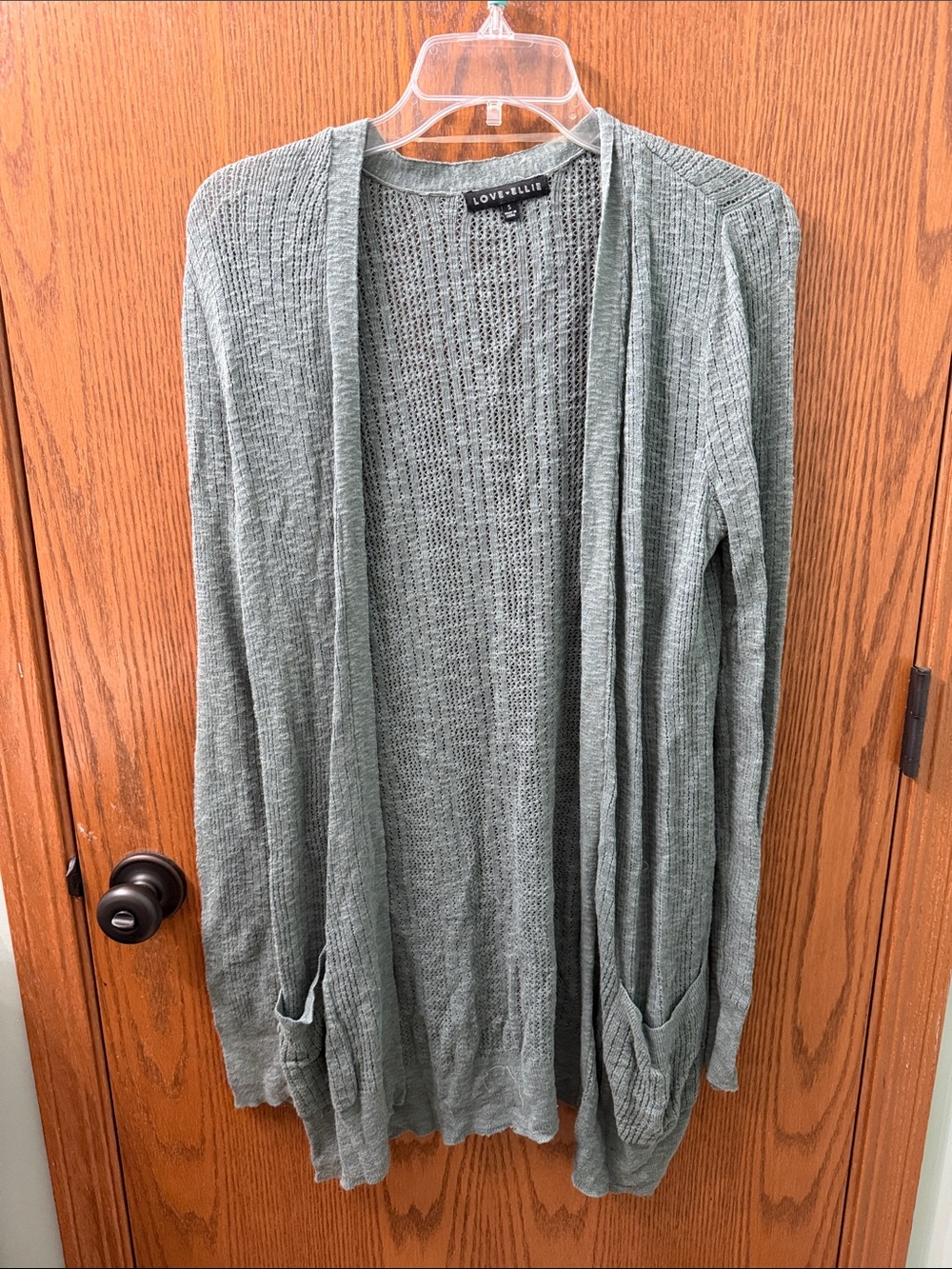 Love + Elle Sage Green Open-Front Knit Cardigan